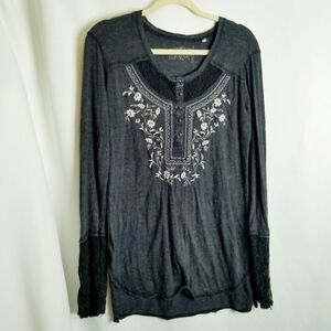 Panhandle Embroidered Long Accent sleeve tee lace pearl‎ snap buttons size XL
